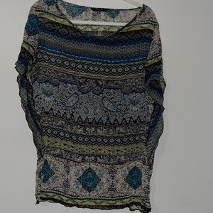 StefanoCocci Womens Med Boho Batwing Sheer Tunic Blue Green Brown Mandala India